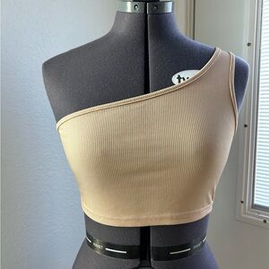 SHEIN One-Shoulder Ribbed Beige Crop Top